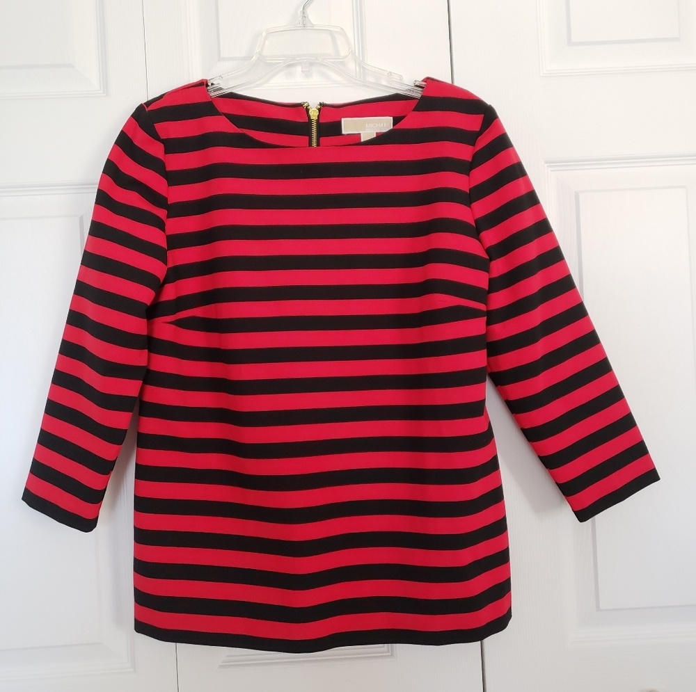 Michael Kors red and black striped top